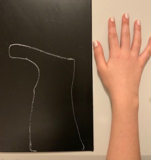 Hand next to black board